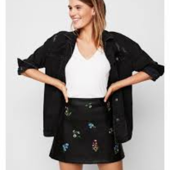 Express Dresses & Skirts - Express Faux Leather Embroidered Mini Skirt NWT